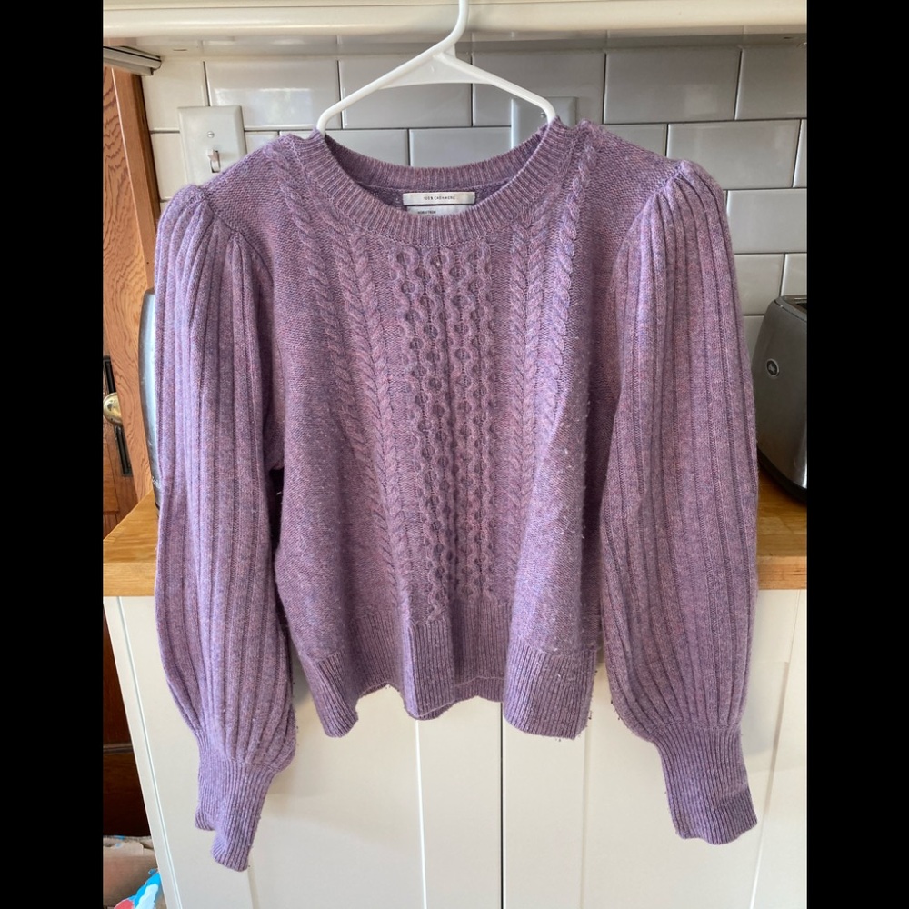 Lavender puffy sleeve cropped cashmere sweater